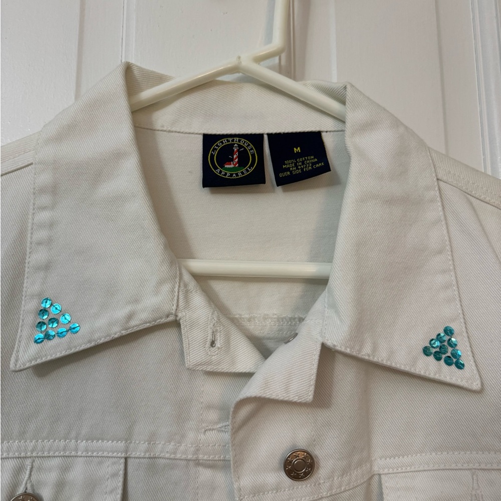 Vintage Lighthouse Apparel White Denim Cruise Jacket Size M - Picture 4 of 9